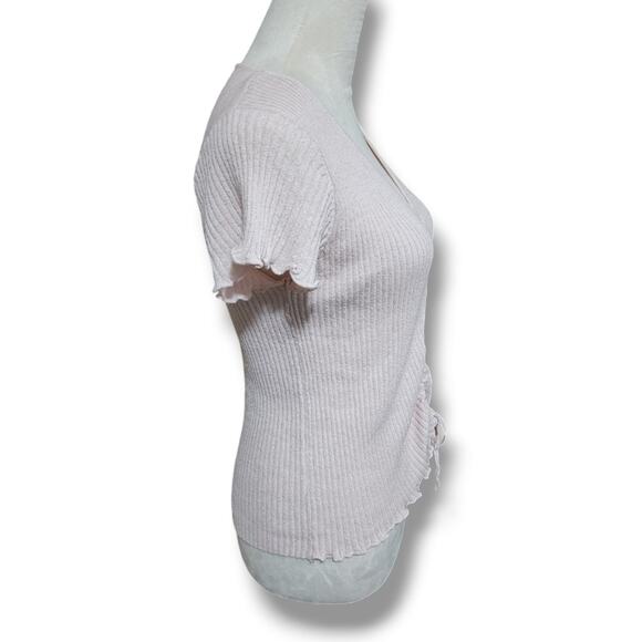 Fate Fitted Y2K Vibes Ribbed Pale Pink Top - Picture 2 of 5